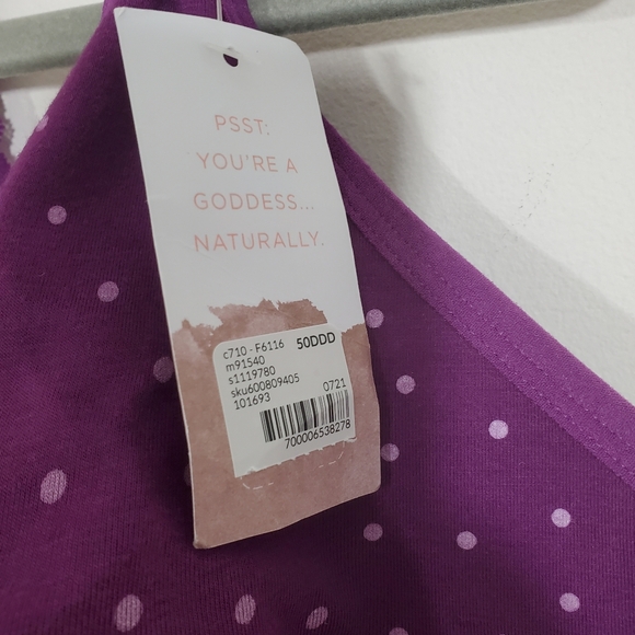 NWT Cacique Bra 50DDD 50F Unlined Full Coverage No-Wire Purple Polka Dot Comfy - Picture 6 of 12